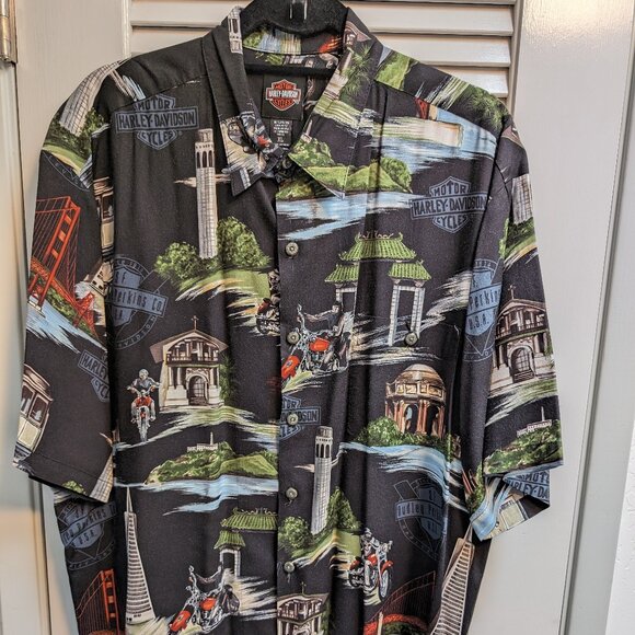 Harley Davidson SF Design Hawaiian Shirt by Tori Richards XL - Picture 1 of 8